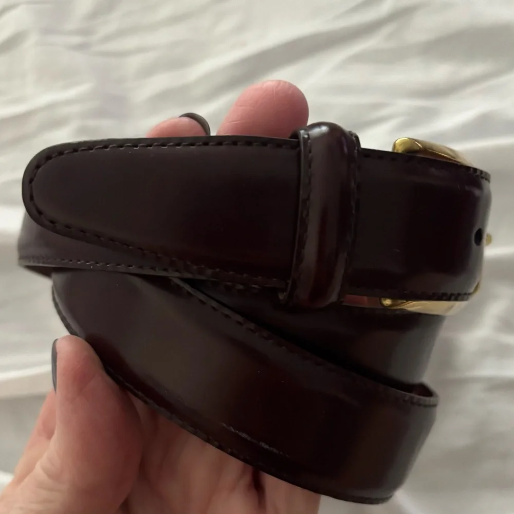 Coach mens belt vintage brown polished cowhide belt #3931 Sz 38 and 1-3/16” wide